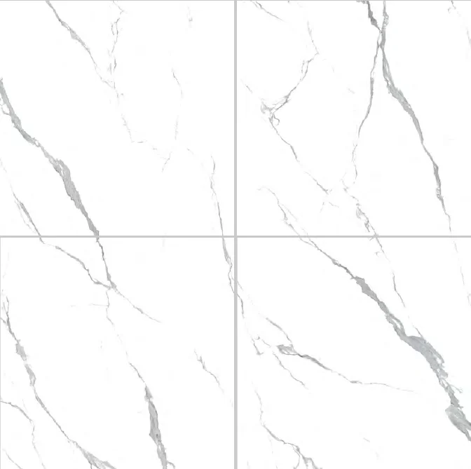 Four white marble-look tile faces with different grey vein patterns