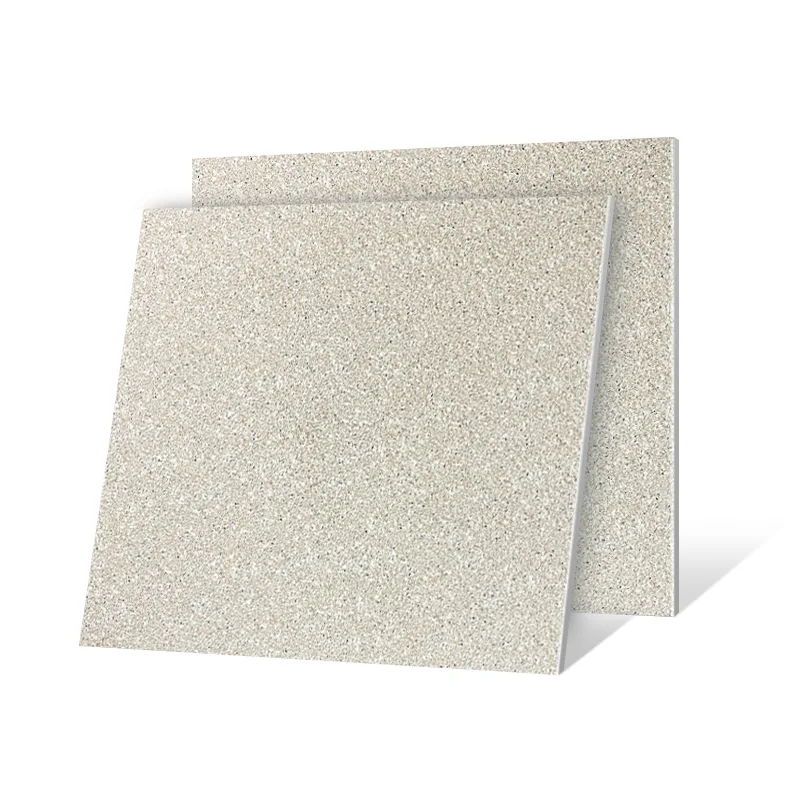 Two beige speckled square paving tile samples with visible thickness