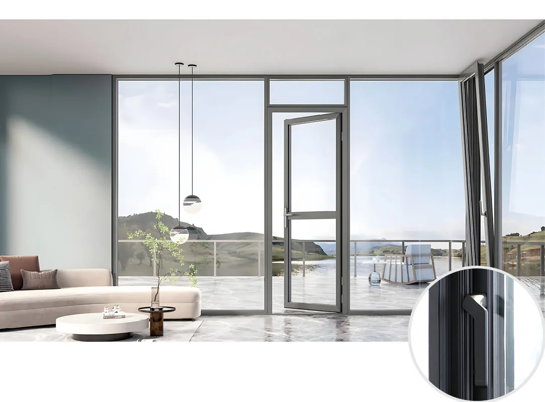 Open glazed hinged door beside fixed terrace glazing