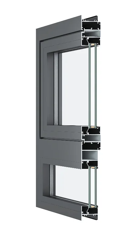 Cross-section of a non-thermal aluminum window frame and sash profile