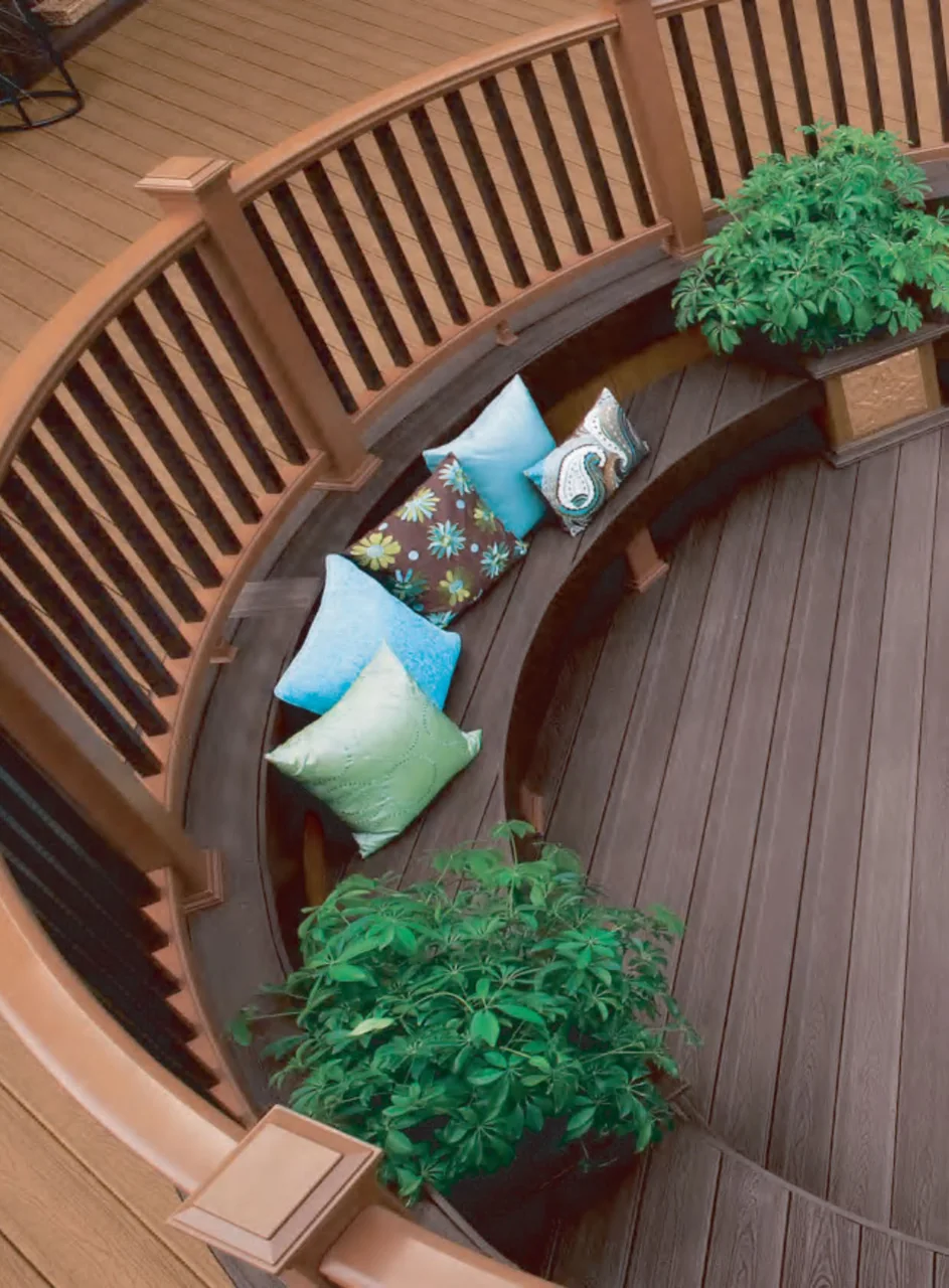 Brown decking boards around an outdoor seating area
