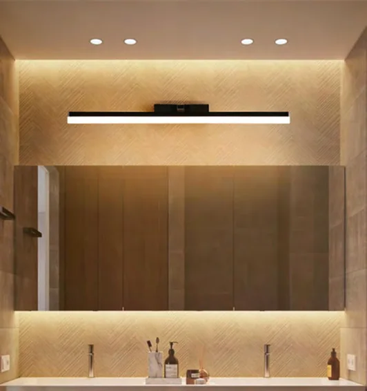 Linear light mounted above a bathroom mirror