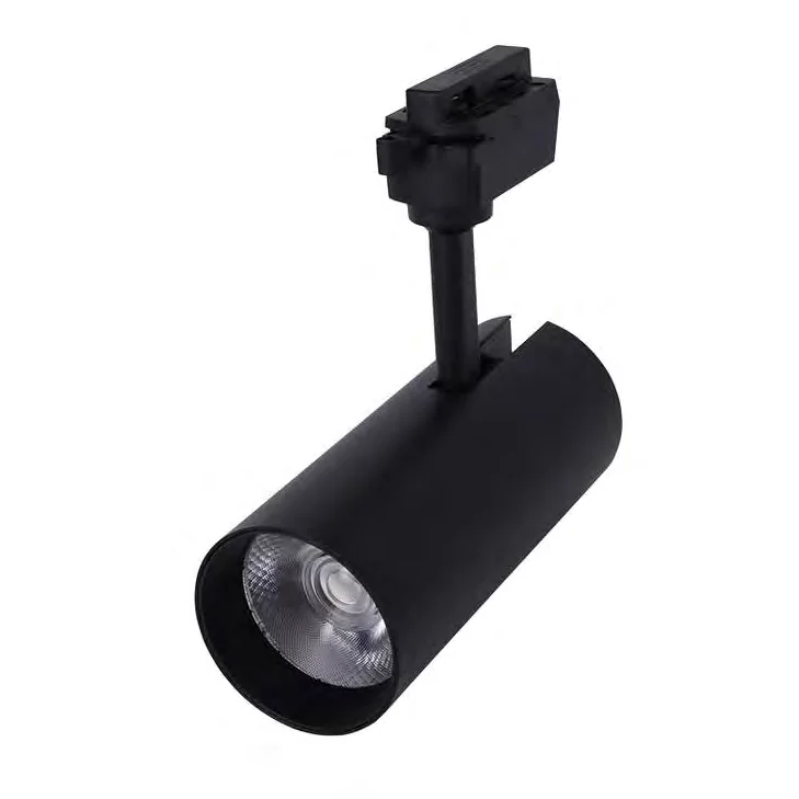 Black adjustable track spotlight with a track adapter