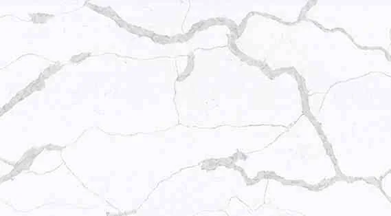 White engineered quartz sample with fine grey veins