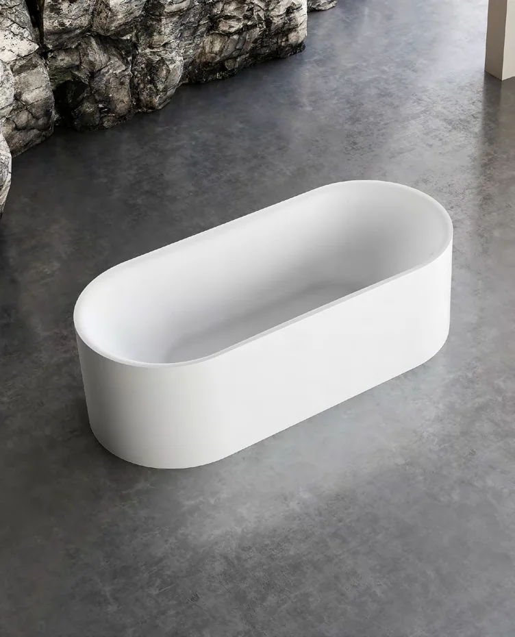 White freestanding bath in an acrylic bathtub catalogue scene