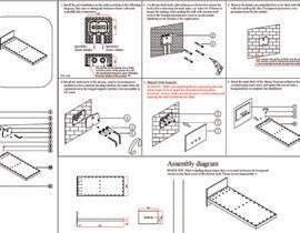 Assembly diagrams showing a rectangular panel, wall brackets, fasteners and dimensioned views